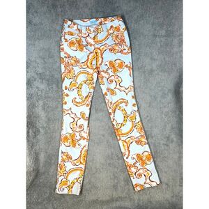 J McLaughlin Mid Rise Slim leg Dixie Pants Seaside Blue Orange Womens 4 FLAW